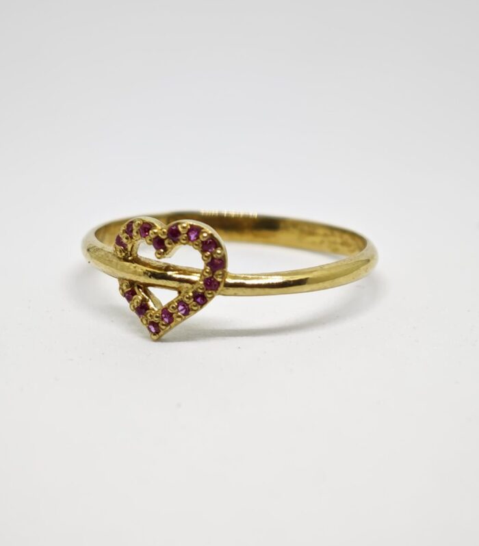 Gold-Plated Sterling Silver Heart Ring with Ruby Stones