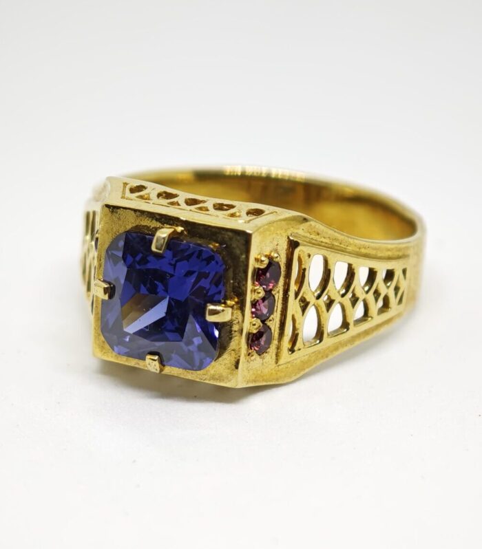 Anillo Sello de Amatista Natural para Hombre – Plata de Ley 925 bañada en oro de 18K